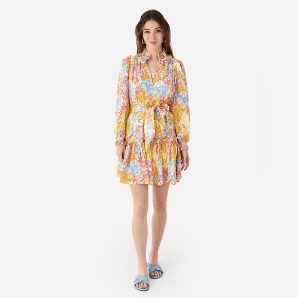Hunter Bell Blakely Long Sleeve Silk Dress in Colorful Flower Patchwork, Medium - Picture 4 of 10